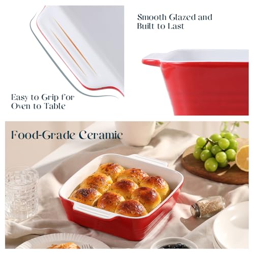 Image of DOWAN 8x8 Baking dish, Square Baking Pan, Ceramic Casserole Dishes for Oven, Cake Pan with Handle, for Brownie, Lasagna, Casserole, 2 Quart, Home Gift, Wedding Gift, Red