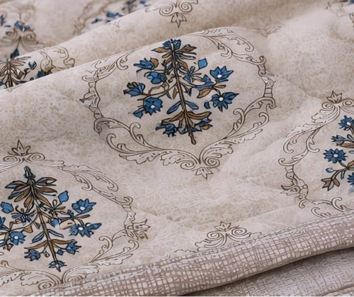 Image of Dohar Single | Double Bed Polycotton Blankets for Summer 90x100inch, 150GSM Ac Comforter and Cooling for Summer Classic Printed Design Quilt Ideal for Gifting (Light Cream, Double)