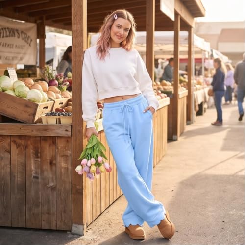 Wide Leg Sweatpants Women Scalloped Baggy Lounge Sweatpants Sweat Pants - image 3