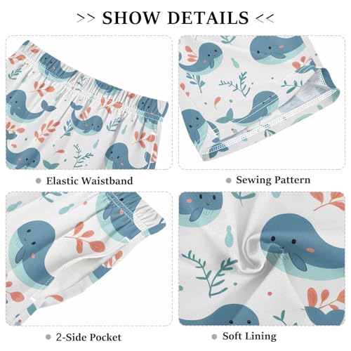 Whale Pattern Pajama Pants Short Sleep Pants Pajama Bottoms Elastic Waist with Pockets 6-14 Years3