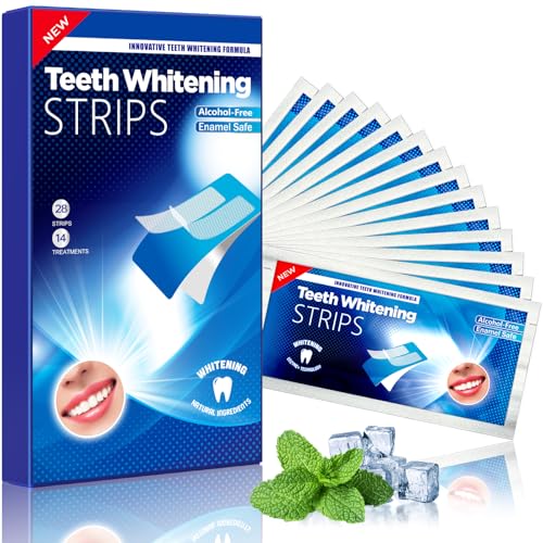 Teeth Whitening Strips, Teeth Whitening Kits: 28 Pcs 14 Packs, Non-Slip & Sensitivity-Free, Up to 8 Levels Whiter with Sage Scent
