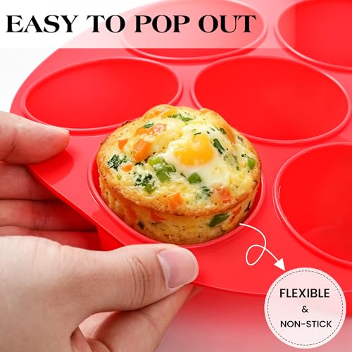Image of CAKETIME Silicone Muffin Pan for Air Fryer Oven, Nonstick 7-Cup Red | Food-Grade, For Egg Bites, Muffins, Cupcakes, Mini Quiche, 1 Pack