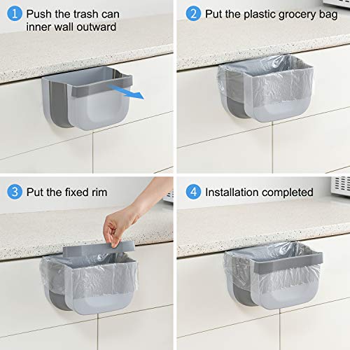 Subekyu 1.2 Gal/4.5L Hanging Folding Mini Trash Can For Kitchen Cabinet Door, Small Collapsible Garbage Bin Under Sink, Wall Mounted Folding Waste Bin, Plastic, Gray #TOP7