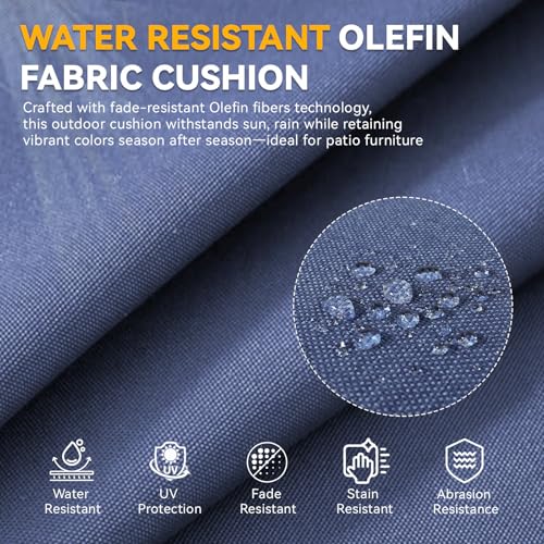 Image of 6 inch Thicker Outdoor Chair Cushion 4 Sets - 22 inch *24 inch *6 inch Waterproof Patio Furniture Cushions with Removable Cover, 28D High Density Sponge Filling Thicken Outdoor Patio Cushions - Blue