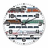 NOMEDOGYIM Train Wall Clock 10 inch Round Running on The Track Silent Non Ticking Wood Wall Clocks Battery Operated Easy to Read Decorative Wall Clock for Bedroom Kitchen Living Room Bathroom