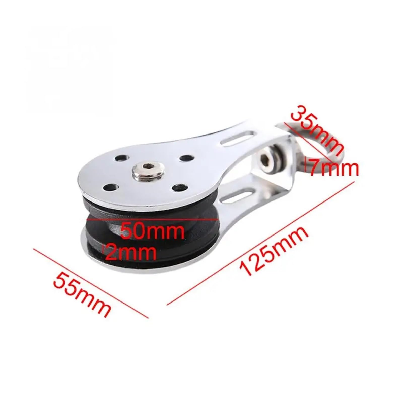 Sistema di pulegge in acciaio inossidabile con cuscinetto fisso M8, capacità di carico 300 kg, fune metallica da 3-8 mm, 125 x 55 mm, argento, resistente per sollevamento pesi per uso esterno e