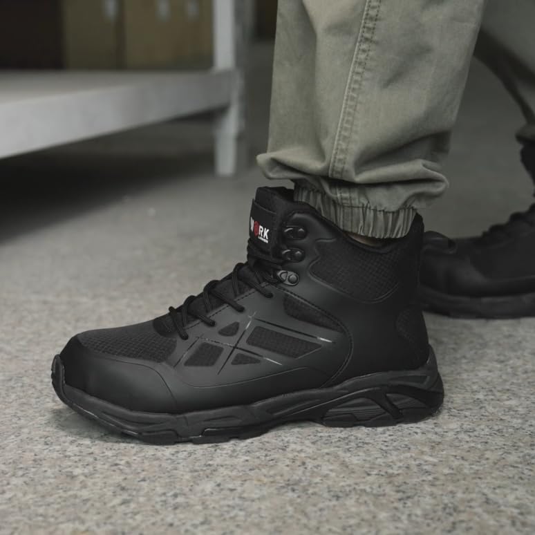 Image of LARNMERN Steel Toe Work Boots Men,Non Slip Safety Shoes,Comfortable Industrial and Constructio Hiking Sneakers