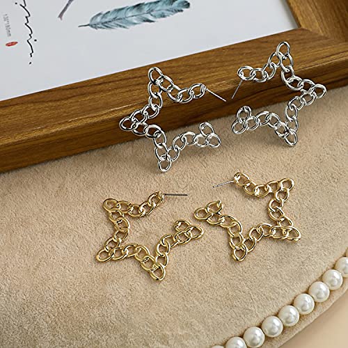 Image of Young & Forever Valentine Gift Stainless Steel Curb Chain Hoop Earrings for Women Big Hoop Dangle Earring for Women Star Earrings Thin Geometric Hoop Earrings