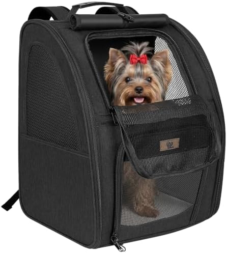 Aystkniet Katzenrucksack & Hunderucksack für Katzen und kleine Hunde, 34L x 29B x 43H cm Haustier Rucksack mit Stabilem Boden und Atmungsaktivem Netz, für kleine Haustiere, Reisen
