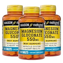 Mason Natural Magnesium Gluconate 550 mg, 300 Day Supply for Normal Healthy Heart and Nervous System Support, 100 Tablets Pack of 3
