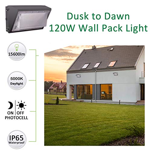 Szgmjia 120W Led Wall Pack With Dusk To Dawn Photocell, 5000K Daylight, 15600Lm, 600 Watt Hps/Hid Replacement With Etl Listed, Commercial And Industrial Outdoor Led Security Lighting For Parking Lots #TOP1