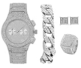 Bling-ed Out It's Lit! GJM13 - Orologio e gioielli in stile hip hop con bracciale a catena cubana, orecchini e anello con aquilone, Argento - ST10311, 11, Casual