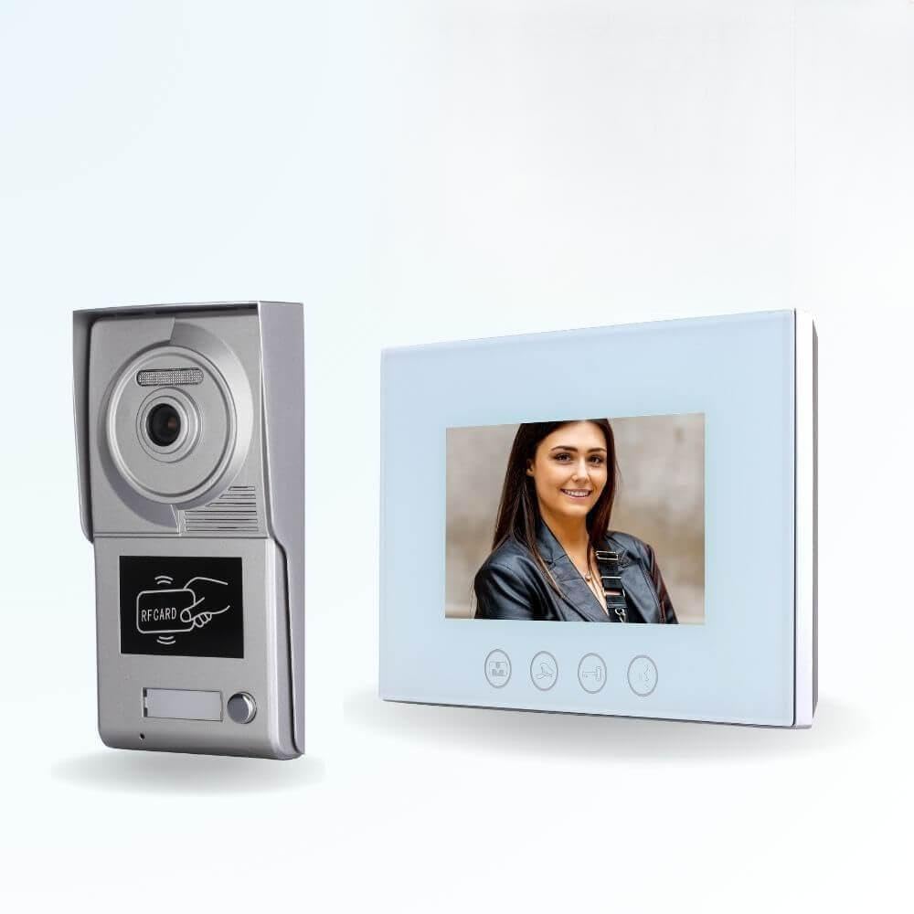 Portier interphone vidéo Classic 4 Fils - 1 Appartement - 1 écran Blanc 7" - avec mémoire Photos - avec Lecteur de Badge