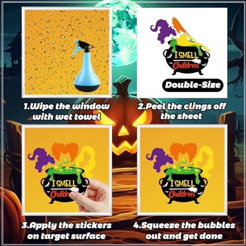 104 Pcs Halloween Window Clings,I Smell Children Hocus Pocus Window clings,Halloween Window Clings for Glass Windows,Double Sided Static Halloween Window Stickers for Window Decals(9 Sheets) - image 6