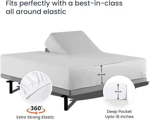 Miniatura 4 de SGI bedding Juego de sábanas de algodón egipcio de 600 hilos, tamaño King, con división superior, para cama ajustable, tamaño King, 34 pulgadas,