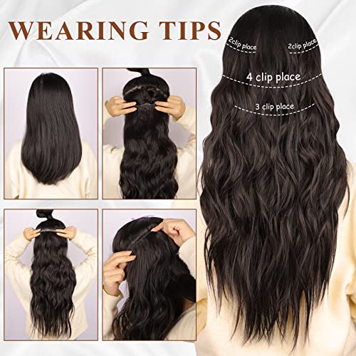 Vigorous 4Pcs Clip In Hair Extensions Dark Brown Hair Extensions Long Wavy Clip Extension Synthetic Fiber Hairpieces Fluffy Hair For Women(20 Inch, Dark Brown) #TOP4