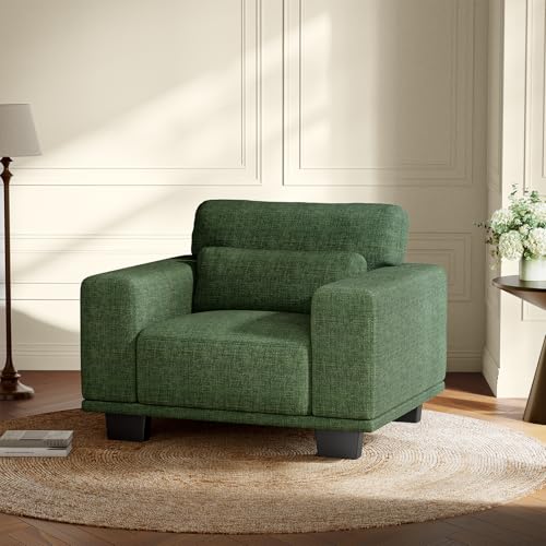 Amada 40' Oversized Accent Chair, Linen Fabric Modern Chair with Deep Seat, Washable Covers, Comfy Upholstered Large Armchair Sofa Chair Reading for Living Room Bedroom Office, Green