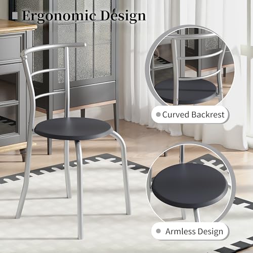 Image of VECELO 3-Piece Dining Table Set for Kitchen Breakfast Nook, Wood Grain Oval Tabletop and Metal Frame with Built-in Wine Rack, for Small Spaces, Black & Silver