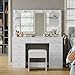 FUSOU Vanity Desk with Power Outlet, Makeup Vanity with Mirror and 12 LED Lights, 3 Lighting Modes, 11 Drawers Vanity Table with Chair, Glass Top, Dressing Table for Bedroom,Dressing Room, White