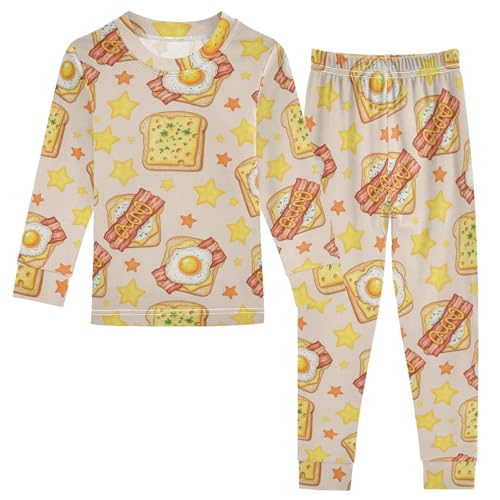 Pajama Sets Long Sleeve Breakfast Toasts Yellow Stars Soft Comfy Sleepwear 2 Piece PJS 3-8T