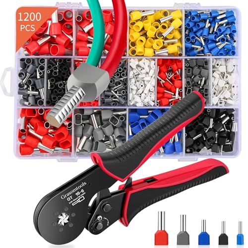 Conjunto de alicates de crimpagem, alicates para terminais de cabo de 0,08 a 16 mm², conjunto de 1200 alicates de crimpagem para cabos simples e duplos