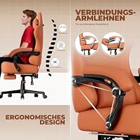 GTPLAYER Gaming Stuhl, Atmungsaktiver Bürostuhl,bürostuhl ergonomisch, Hochwertiger - Kunstleder,Ergonomischer PC Stuhl, 160° Verstellbare Rückenlehne und ausziehbare Fußstütze,Tragkraft 180 kg,Orange – Ansicht 8
