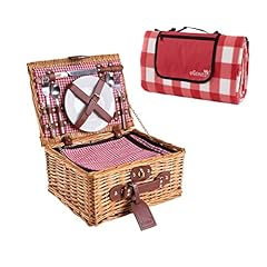 eGenuss Set da 1 Cestino da picnic per 2 persone con scomparto frigo e stoviglie + 1 coperta picnic