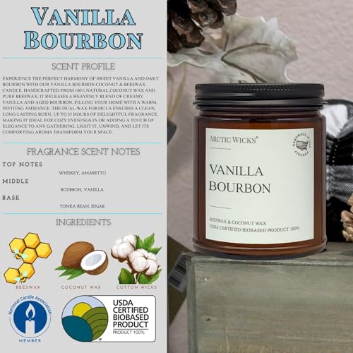 Indulgent Vanilla Bourbon Candle | Arctic Wicks 9oz Eco-Friendly Coconut & Beeswax | Non-Toxic Seasonal Scented Candle for Cozy Nights, Gift for Him, Whiskey Lovers - Image 2