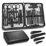 Manicure Set Personal Care Mens Grooming Kit, 30 In 1 Professional Manicure Kit Pedicure Kit, Nail Clippers for Men and Beauty Tool Portable Set, with Luxurious Travel Case (Black)