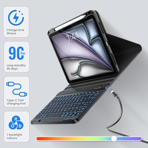 Image of OYEEICE Keyboard Case for iPad Air 5th /4th Pro 11 inch | 7-Color Backlit Detachable Wireless Keyboard Case with Pencil Holder, 360 Rotatable, Pro 4th /3rd /2nd /1st Gen