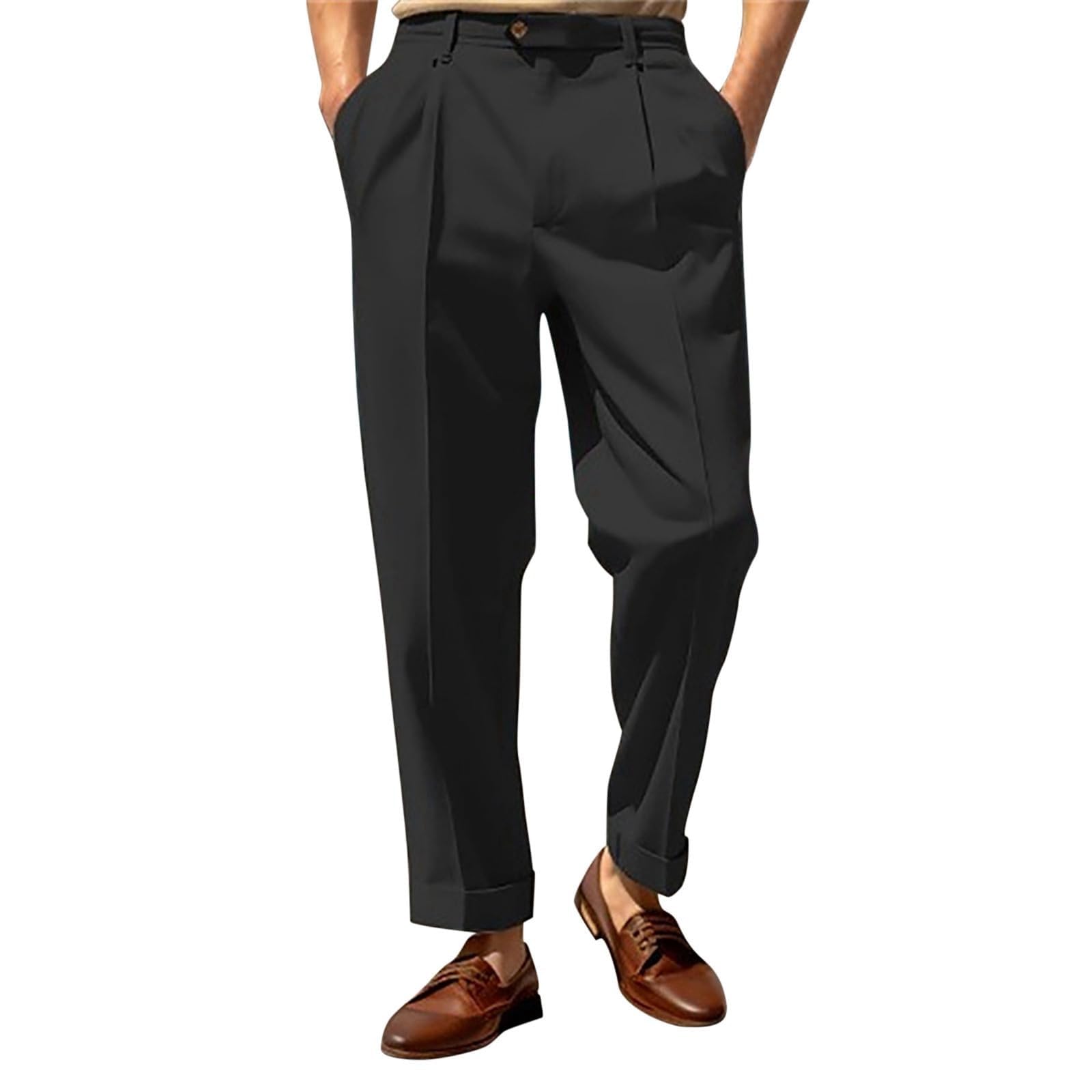 Schwarze Chino Hose Herren Baggy Chinohose Gerade Anzughose Leicht Arbeitshosen Mit Knopfleiste Einfarbig Outdoorhose Atmungsaktive Strandhose Flatfront Freizeithose Mit Taschen Größen S-3Xl