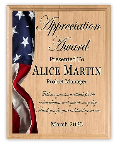 Recognition Plaque for Military, Government, Law Enforcement Achievement or Retirement 8.5in x 11in Solid Wood (Achievement Award)