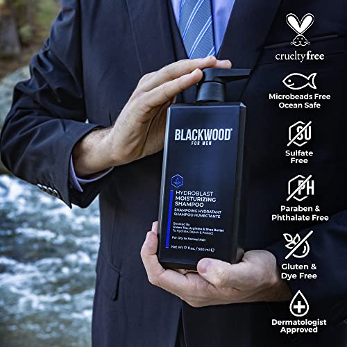 Blackwood For Men Hydroblast Moisturizing Shampoo (17 Oz) And Conditioner (7.76 Oz) Bundle - Men's Vegan & Natural For Curly & Coarse Hair - Sulfate Free, Paraben Free, & Cruelty Free #TOP3