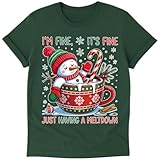 Funny Christmas T-Shirt – “I’m Fine. It’s Fine. Just Having a Meltdown” Snowman Design – Custom Back Text – Handmade Holiday Shirt in Multiple Sizes & Colors