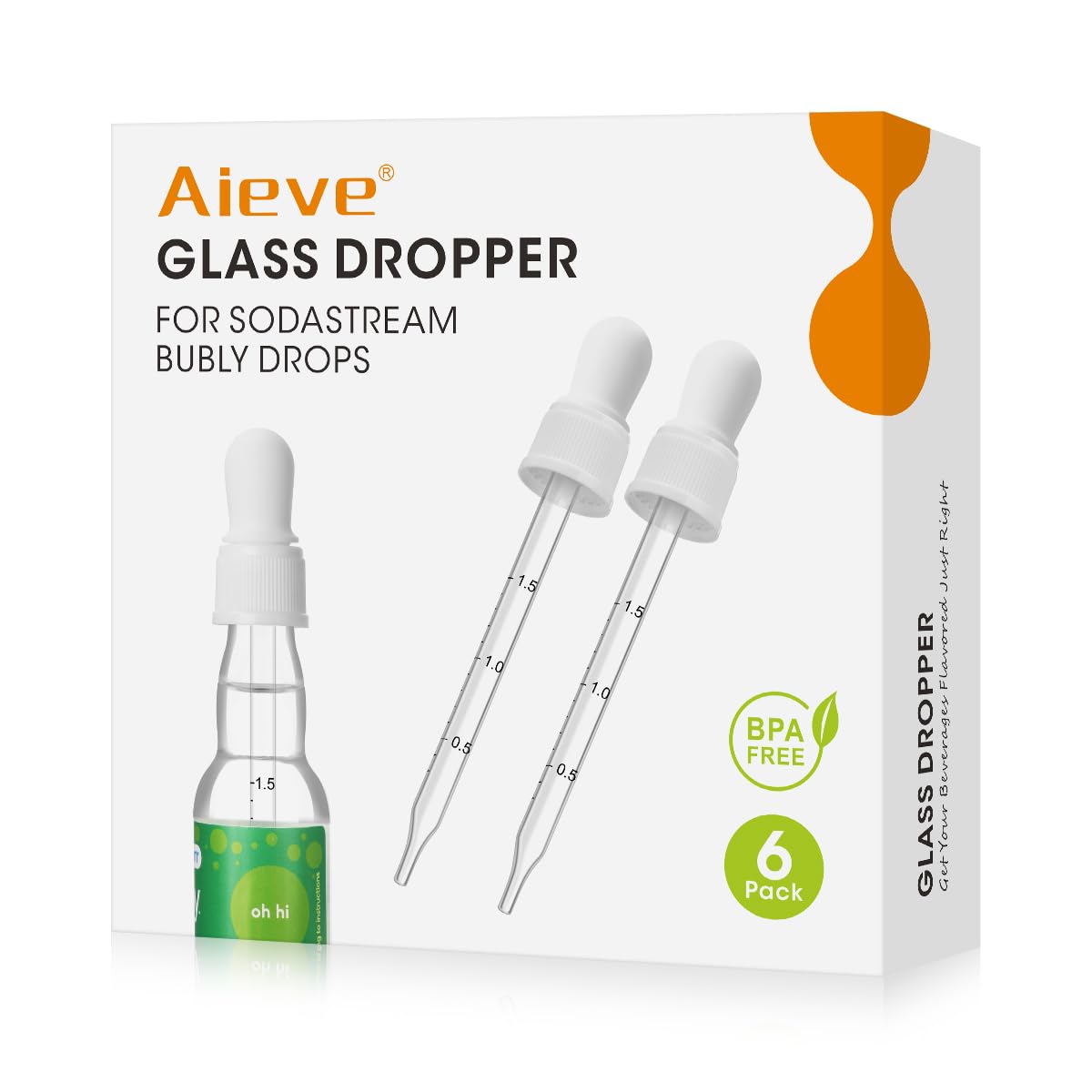 Aieve 6 Pack Glass Dropper Pipettes Compatible with SodaStream Bubly Drops Flavors