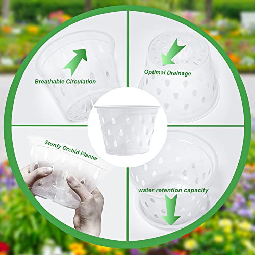 Aahggba 7 Inch 8 Pack Orchid Pots With Drainage Holes And Saucers Clear, Plastic, Provide Good Air Circulation Garden Planters For Indoor And Outdoor Use #TOP4
