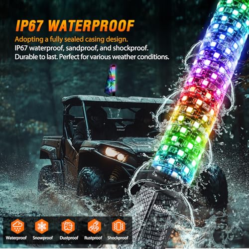 Image of Nilight LED Fat Whip Light 1PC 2FT RGB Lighted Antenna Whips with Remote & App Control DIY Chasing Patterns Brake Reverse Lights for ATV UTV Polaris RZR Can-am Dune Buggy Pickup Trucks Jeep