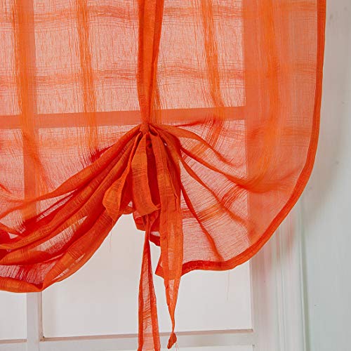 Vctops Solid Orange Voile Tie Up Roman Curtains Rod Pocket Semi Sheer Adjustable Kitchen Balloon Curtain For Small Window (46"X63",Orange) #TOP3