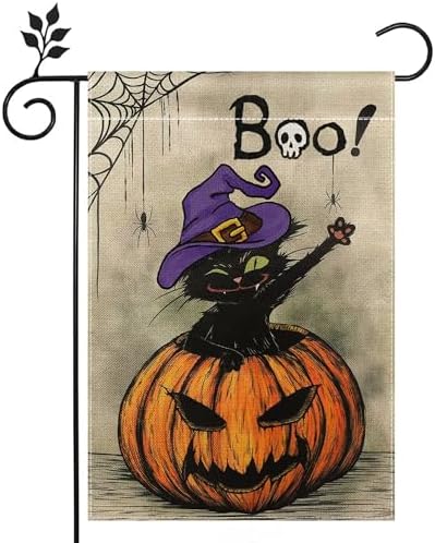 Boo Welcome Halloween Garden Flag 12x18 inch Double-sided Burlap Black Cat Pumpkin Home Outdoor Yard Flag Decoration -B image 4
