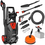 LEHMANN Hudson Idropulitrice ad Alta Pressione con Pompa in Alluminio, 1800 W, Max. 220 Bar, Portata 450 l/h, Set di Accessori – Spazzola Rotante per Terrazze, Schiumatore, Spazzola per Cerchioni