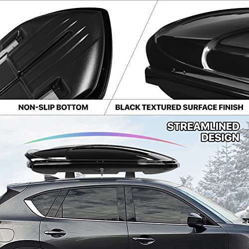 Image of DNA Motoring Extra Long XXL Lockable Rooftop Cargo Carrier Box Roof Luggage Storage Case w /Lock+Keys, 110Lb Capacity, 15 Cubic Ft.(Glossy Black),PT-ZTL-8294-GSBK