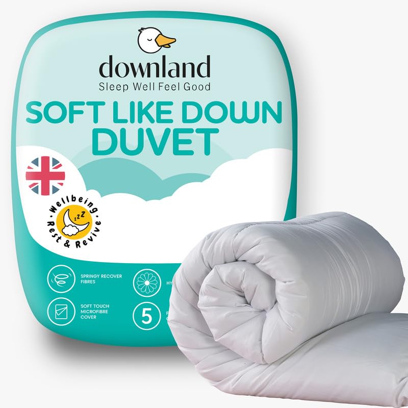 Downland Soft Like Down King Size Duvet – 10.5 Tog All Year Round Duvet Quilt | Soft Microfibre Cover & Hollowfibre Filling | Hotel Quality Duvet | Hypoallergenic & Machine Washable – 225x220cm
