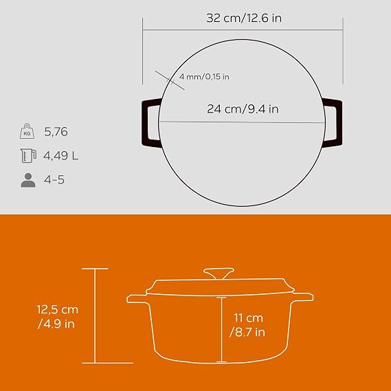 Lava Cast Round Pot, Trendy, 24 cm, Orange