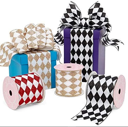 Extra Wide Harlequin Wired Ribbon - 4" X 10 Yards Champagne/White
