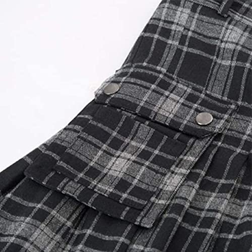Kilt écossais plissé gris à poches contrastées look mode utilitaire 3XL - 5