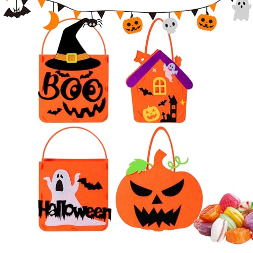 フェルト製ハロウィンお菓子袋 - 4点パンプキンゴーストコウモリ魔女の帽子チョコレートバッグ - かわいいスプーキーフェルトバケツ,お菓子スナックチョコレートキャンディホルダー教室用ハロウィーン子供向けトリックオアトリート