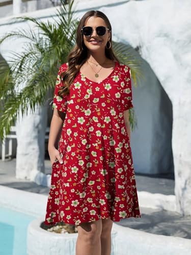 Image of BELAROI Women Casual Summer Dresses Loose Tshirt Beach Sundress V Neck Plus Size Swing Tunic Pockets