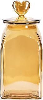 Juego de tarros de cristal herméticos para almacenamiento de té, botes cuadrados ámbar con tapa en forma de corazón para café, cocina, almacenamiento de alimentos, color marrón, perfectos para nizing