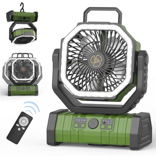OUWANCH Ventilateur de Camping Portable avec Lumière LED, 4 Niveaux 20000 mAh avec Télécommande...