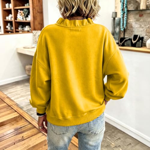 V Neck Sweatshirt Women Fleece Ruffle Oversized Sweatshirts Winter - image 3